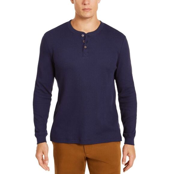 Club Room Men's Thermal Henley Shirt - Navy Blue Small - Picture 1 of 5